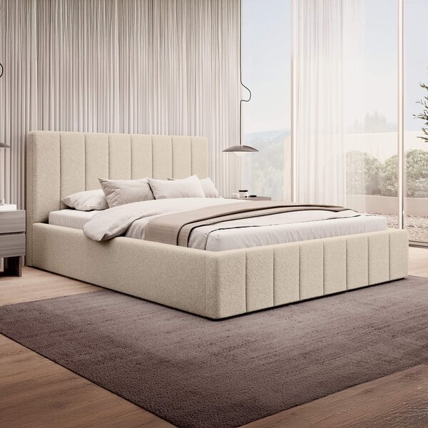 MebleMWM Łóżko tapicerowane z pojemnikiem SFG0116 | 160x200 | Boucle | Beż #3