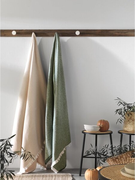 Niebieski pled z domieszką bawełny Euromant Linen, 140x180 cm