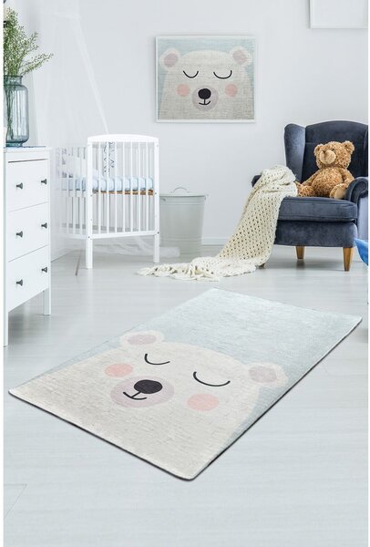 Biało-niebieski antypoślizgowy dywan dziecięcy Conceptum Hypnose Baby Bear, 100x160 cm