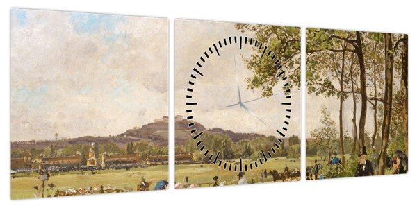 Obraz - French 19th Century, Race Course at Longchamps, reprodukcje (z zegarem) (90x30 cm)