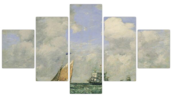 Obraz - Eugène Boudin, Ships and Sailing Boats Leaving Le Havre, reprodukcje (125x70 cm)