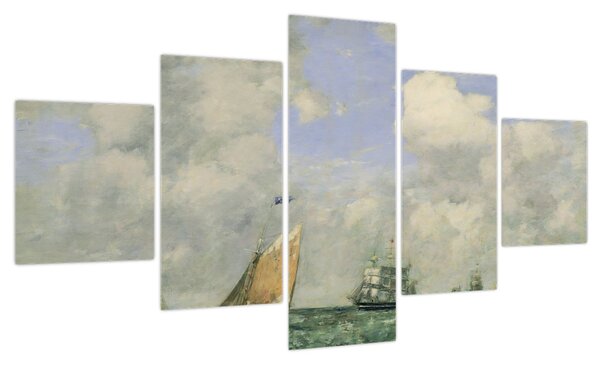 Obraz - Eugène Boudin, Ships and Sailing Boats Leaving Le Havre, reprodukcje (125x70 cm)