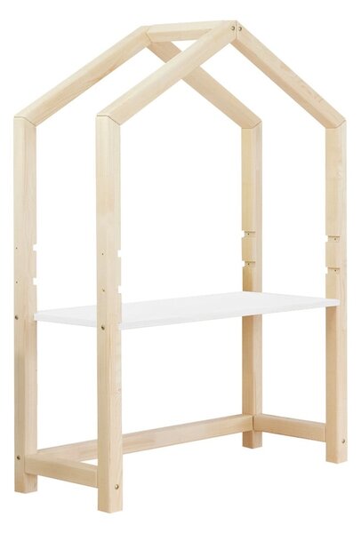 Naturalne drewniane biurko w kształcie domku z białym blatem Benlemi Stolly, 97 x 39 cm