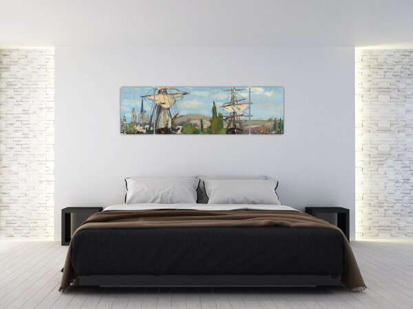 Obraz - Claude Monet, Ships Riding on the Seine at Rouen, reprodukcje (170x50 cm)