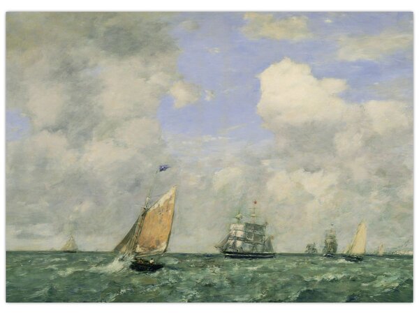Obraz - Eugène Boudin, Ships and Sailing Boats Leaving Le Havre, reprodukcje (70x50 cm)