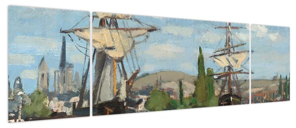 Obraz - Claude Monet, Ships Riding on the Seine at Rouen, reprodukcje (170x50 cm)