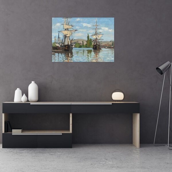 Obraz - Claude Monet, Ships Riding on the Seine at Rouen, reprodukcje (70x50 cm)