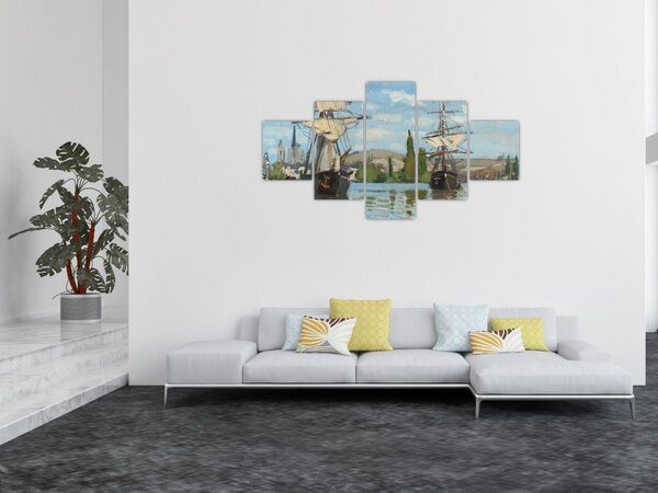 Obraz - Claude Monet, Ships Riding on the Seine at Rouen, reprodukcje (125x70 cm)