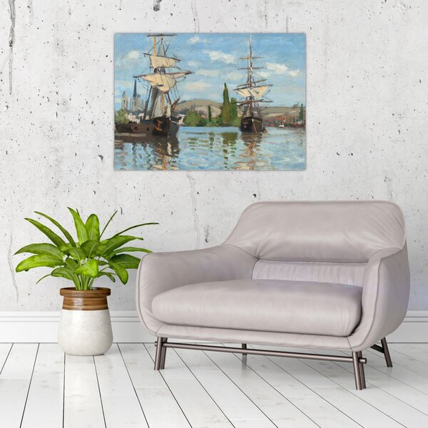 Obraz - Claude Monet, Ships Riding on the Seine at Rouen, reprodukcje (70x50 cm)