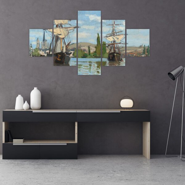 Obraz - Claude Monet, Ships Riding on the Seine at Rouen, reprodukcje (125x70 cm)