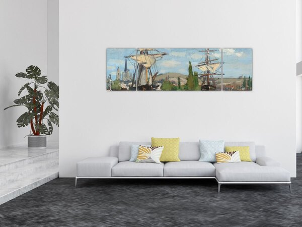 Obraz - Claude Monet, Ships Riding on the Seine at Rouen, reprodukcje (170x50 cm)