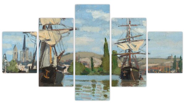 Obraz - Claude Monet, Ships Riding on the Seine at Rouen, reprodukcje (125x70 cm)
