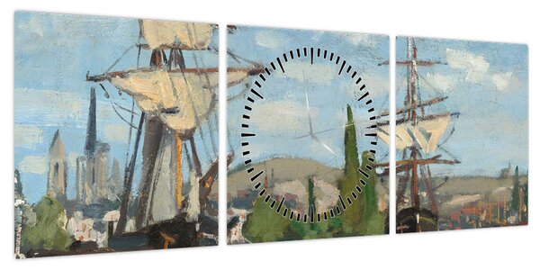 Obraz - Claude Monet, Ships Riding on the Seine at Rouen, reprodukcje (z zegarem) (90x30 cm)