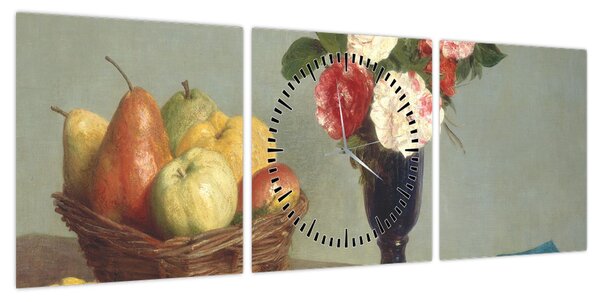 Obraz - Henri Fantin-Latour, Still Life, reprodukcje (z zegarem) (90x30 cm)