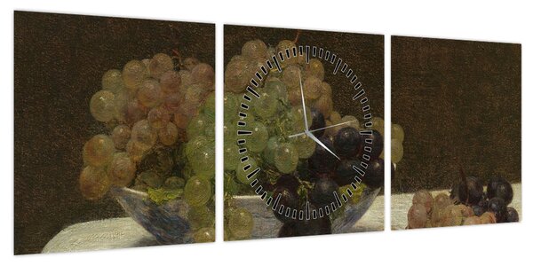 Obraz - Henri Fantin-Latour, Still Life with Grapes and a Carnation, reprodukcje (z zegarem) (90x30 cm)