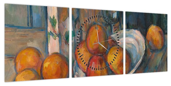 Obraz - Paul Cézanne, Still Life with Milk Jug and Fruit, reprodukcje (z zegarem) (90x30 cm)