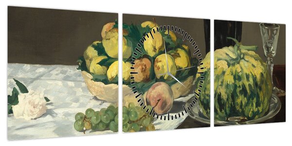Obraz - Edouard Manet, Still Life with Melon and Peaches, reprodukcje (z zegarem) (90x30 cm)