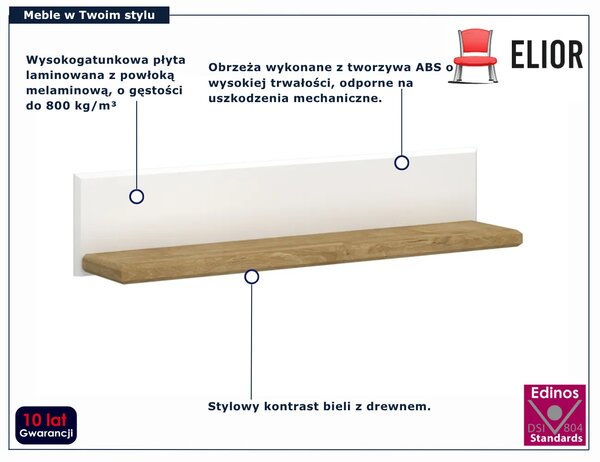 Skandynawska półka ścienna biały + dąb harbor E2-W49