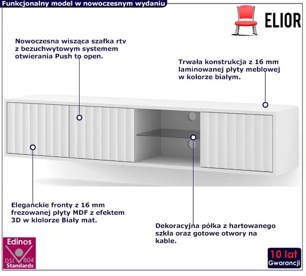 Biała ścienna szafka rtv z lamelami A7-M61