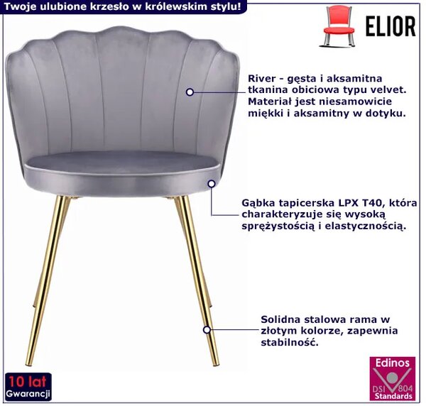 Szare pikowane krzesło w stylu glamour N6-N68