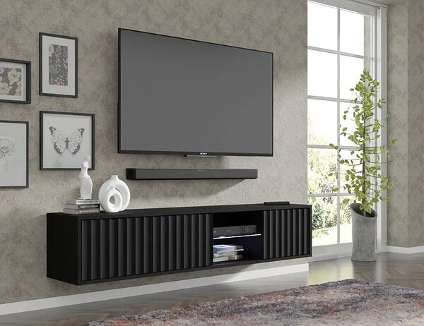 Frezowana czarna wisząca szafka pod tv P6-S73
