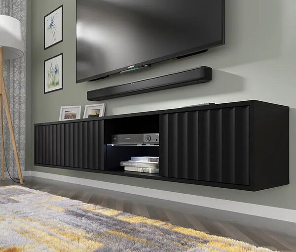 Frezowana czarna wisząca szafka pod tv P6-S73