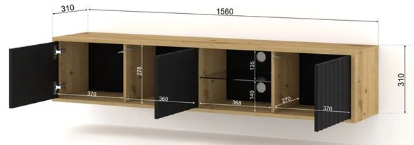 Frezowana ścienna szafka rtv dąb artisan + czarny W8-W19