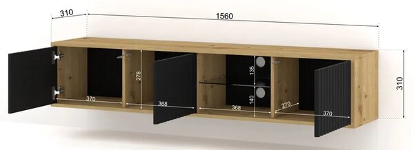 Frezowana Ścienna Czarny Szafka Rtv Dąb Artisan + T2-P28