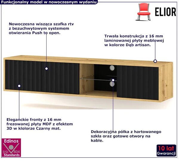 Frezowana ścienna szafka rtv dąb artisan + czarny W8-W19