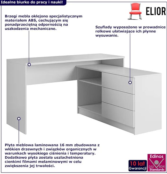Białe biurko narożne z komodą N0-L06