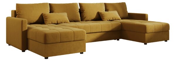 Rozkładana sofa narożna w kształcie U VENORIA 285x146 cm, musztardowa + 2 poduszki GRATIS