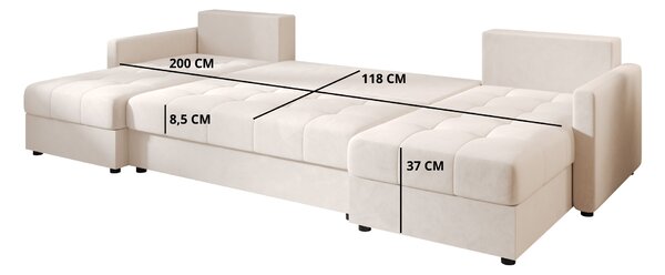 Rozkładana sofa narożna w kształcie U VENORIA 285x146 cm, petrolowa + 2 poduszki GRATIS