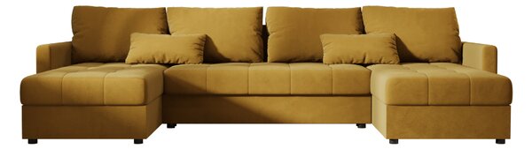 Rozkładana sofa narożna w kształcie U VENORIA 285x146 cm, musztardowa + 2 poduszki GRATIS