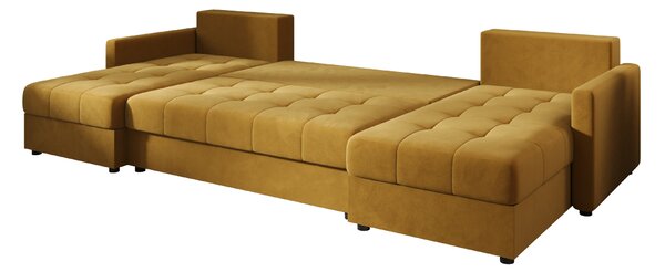 Rozkładana sofa narożna w kształcie U VENORIA 285x146 cm, musztardowa + 2 poduszki GRATIS