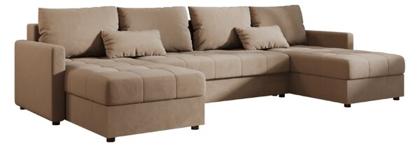 Rozkładana sofa narożna w kształcie U VENORIA 285x146 cm, beżowa + 2 poduszki GRATIS