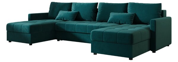 Rozkładana sofa narożna w kształcie U VENORIA 285x146 cm, petrolowa + 2 poduszki GRATIS