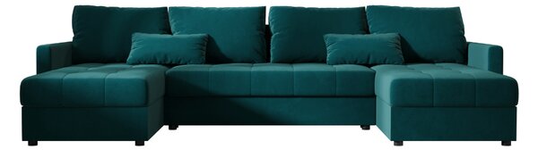 Rozkładana sofa narożna w kształcie U VENORIA 285x146 cm, petrolowa + 2 poduszki GRATIS