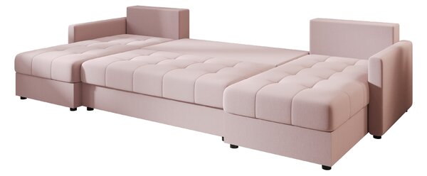 Rozkładana sofa narożna w kształcie U VENORIA 285x146 cm, pudroworóżowa + 2 poduszki GRATIS