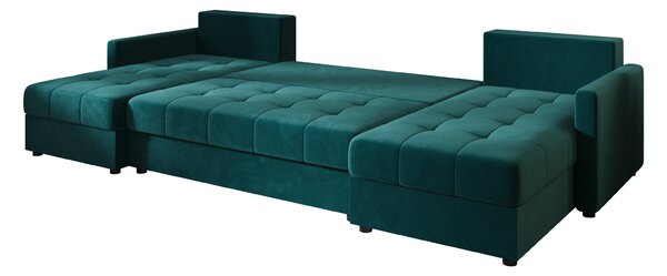 Rozkładana sofa narożna w kształcie U VENORIA 285x146 cm, petrolowa + 2 poduszki GRATIS