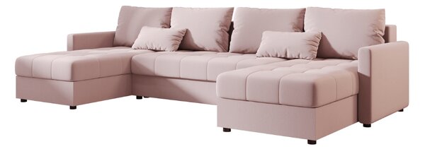 Rozkładana sofa narożna w kształcie U VENORIA 285x146 cm, pudroworóżowa + 2 poduszki GRATIS