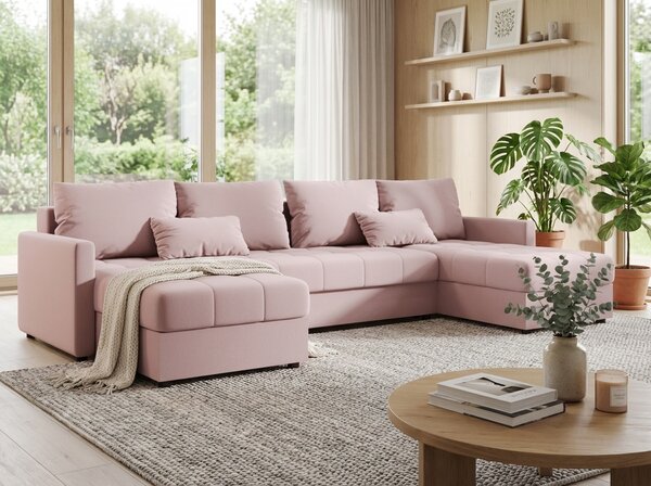 Rozkładana sofa narożna w kształcie U VENORIA 285x146 cm, pudroworóżowa + 2 poduszki GRATIS