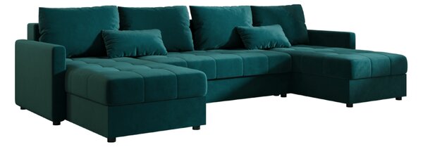 Rozkładana sofa narożna w kształcie U VENORIA 285x146 cm, petrolowa + 2 poduszki GRATIS