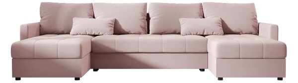 Rozkładana sofa narożna w kształcie U VENORIA 285x146 cm, pudroworóżowa + 2 poduszki GRATIS