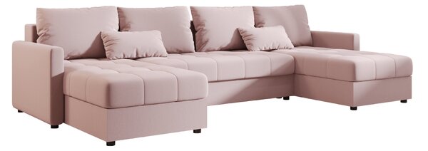 Rozkładana sofa narożna w kształcie U VENORIA 285x146 cm, pudroworóżowa + 2 poduszki GRATIS