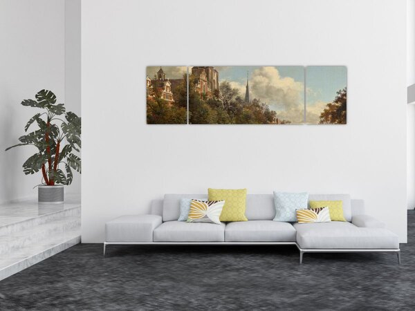 Obraz - Jan van der Heyden, View Down a Dutch Canal, reprodukcje (170x50 cm)
