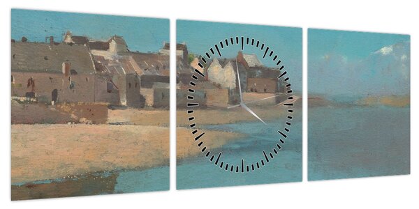 Obraz - Odilon Redon, Village by the Sea in Brittany, reprodukcje (z zegarem) (90x30 cm)