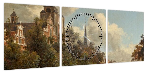 Obraz - Jan van der Heyden, View Down a Dutch Canal, reprodukcje (z zegarem) (90x30 cm)