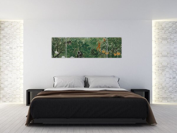 Obraz - Henri Rousseau, Tropical Forest with Monkeys, reprodukcje (170x50 cm)