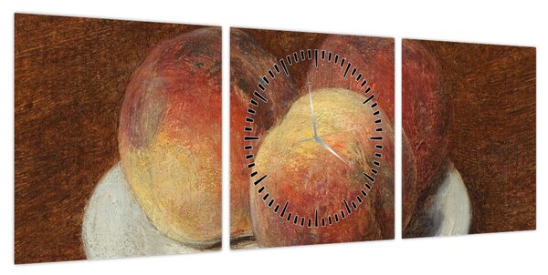 Obraz - Henri Fantin-Latour, Three Peaches on a Plate, reprodukcje (z zegarem) (90x30 cm)