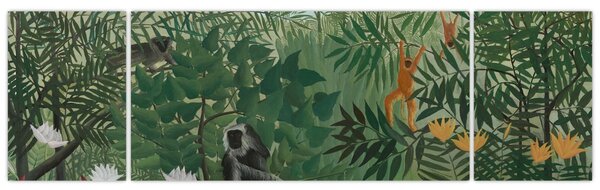 Obraz - Henri Rousseau, Tropical Forest with Monkeys, reprodukcje (170x50 cm)
